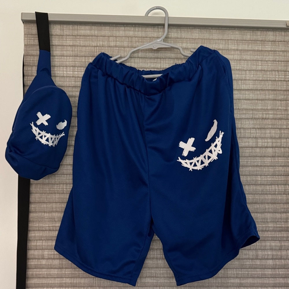 Blue Graphic Shorts and Bag Set